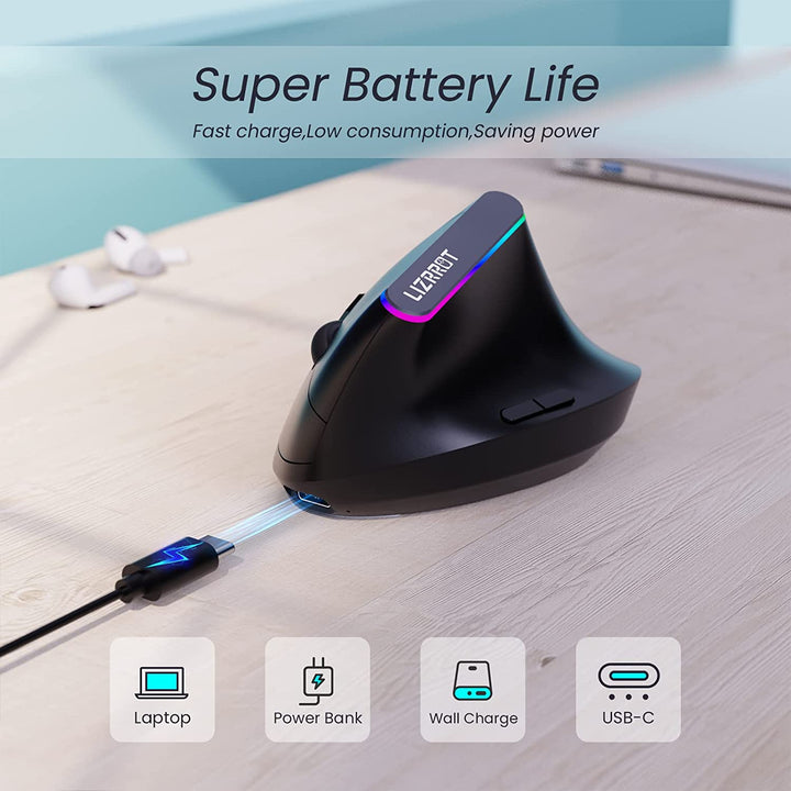 Wireless Ergonomic Mouse, RGB Vertical Mouse,800-1600 DPI for