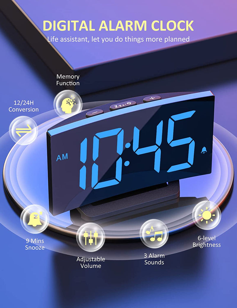 Mpow Alarm Clock for Bedrooms Kids, Digital Clock Curved Design, 6 Levels Brightness, Battery Backup
