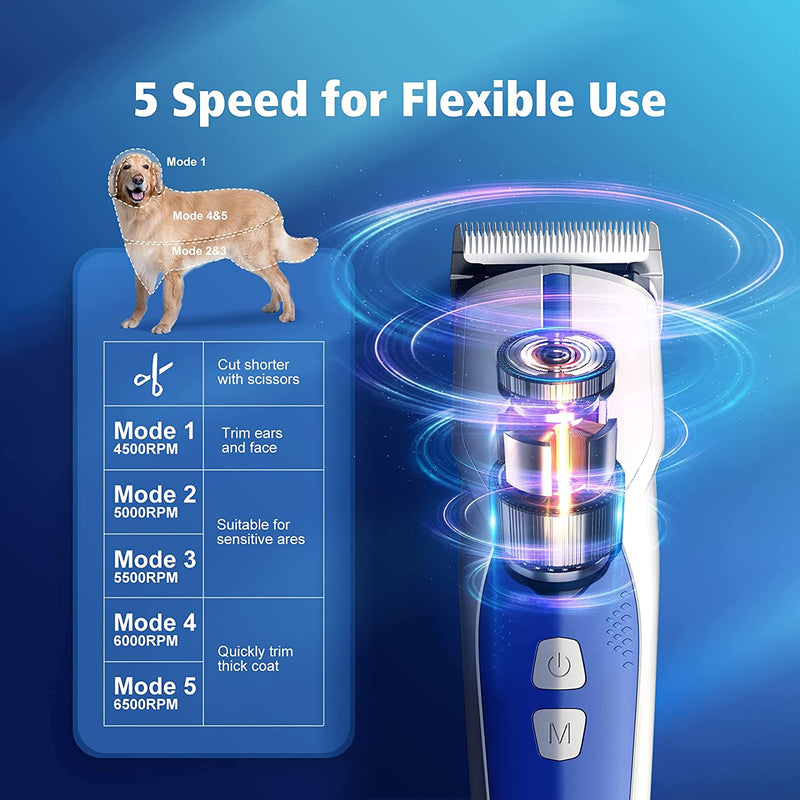 Dog Clippers Professional, 5-Speed Low Noise Heavy Duty Dog Clippers f ...