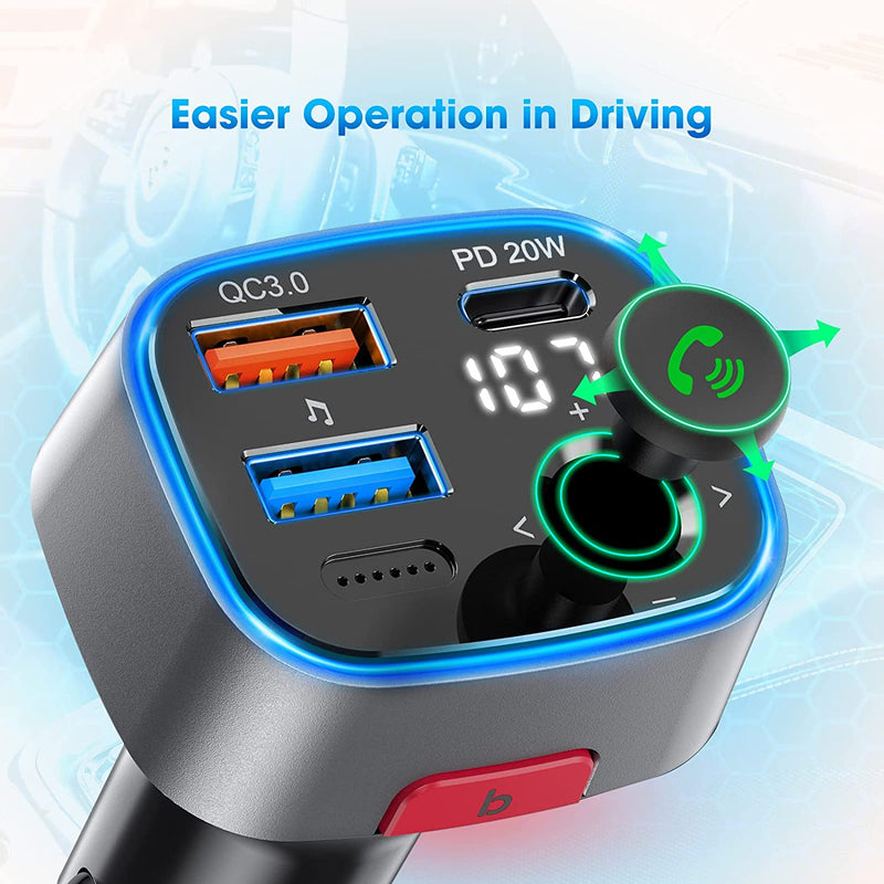 Bluetooth V5.0 Bluetooth FM Transmitter for Car, QC3.0 & PD 20W Wireless Radio Adapter