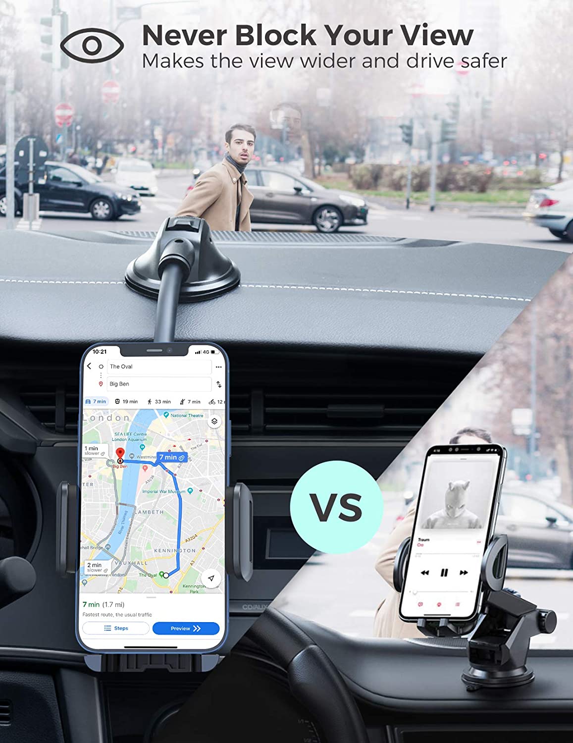  ivoler Car Phone Mount Windshield, Long Arm Clamp Universal  Windshield with Double Clip Strong Suction Cup Cell Phone Holder Compatible  with iPhone 13 12 11 Pro XS Max 7 8 6