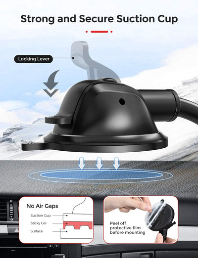 Phone Mount for Car, 2 in 1 Dashboard Windshield Phone Holder with Stabilizer