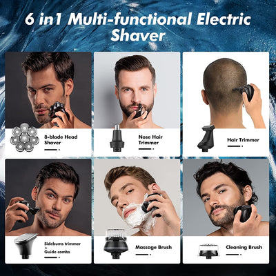Upgrade 8D Floating Head Shaver for Bald Men,6-in-1 with Nose/Hair/Body Trimmer