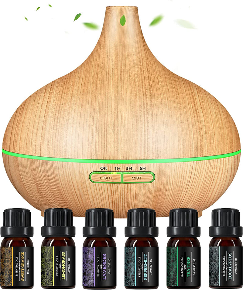 Aromatherapy Diffuser, 500ml Essential Oil Diffuser, Set with 6*10ML Essential Oils