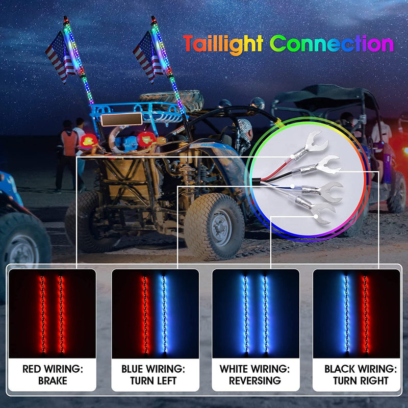 Whip Lights, Spring Base Chasing Light Spiral RGB Remote and APP Control, LED Chasing Whip Light 300 Flash Patterns for UTV ATV Off-Road Truck Sand Buggy Dune RZR Can-Am