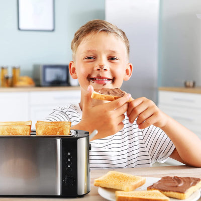 4 Slice Toaster Stainless Steel, Long Slot Wide Toaster, 6 Toast Settings(Light Silver)