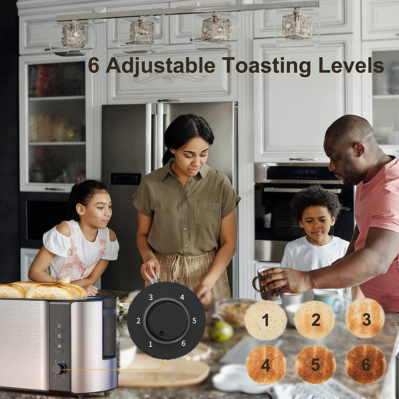 4 Slice Toaster Stainless Steel, Long Slot Wide Toaster, 6 Toast Settings(Light Silver)