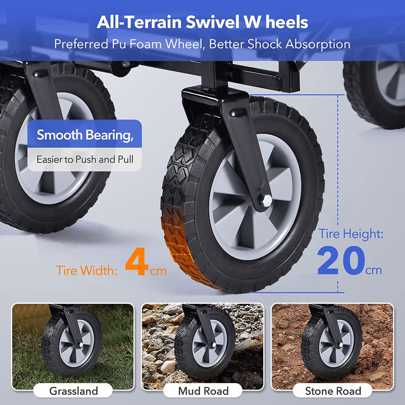 Heavy Duty Foldable Wagon Cart: Portable Utility Collapsible Wagon, All Terrain Wheels, 100L, 220 lbs