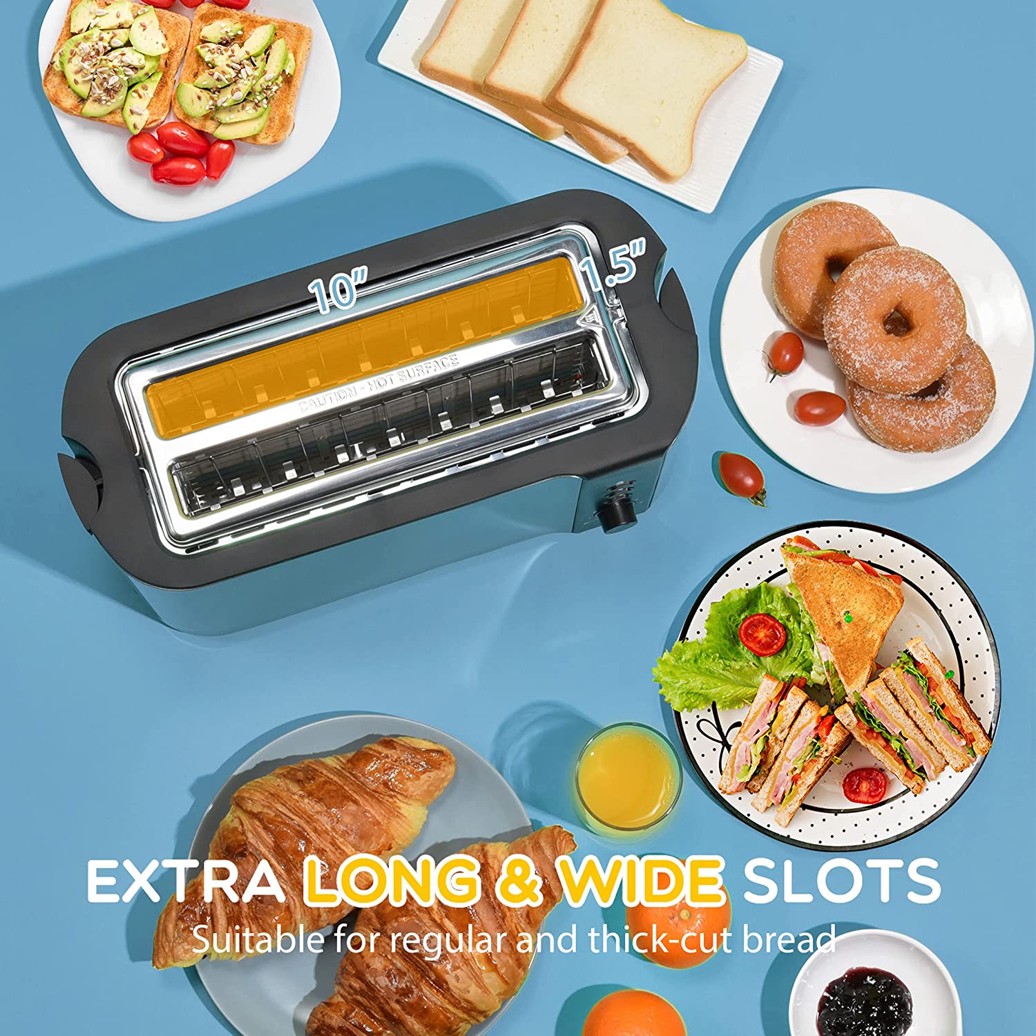Toaster 4 Slice, 10‘â€?Long Slot Toaster 2 Slice, Extra-Wide Stainless  Steel Toasters
