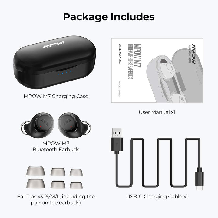 Mpow M7 True Wireless Earbuds with Deep Bass, L/R Mono/Stereo