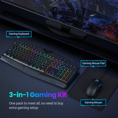 PC264 RGB Gaming Keyboard Mouse Mousepad Set, 3-in-1