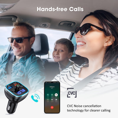 V5.0 Bluetooth FM Transmitter for Car, Hi-Fi Wireless Radio Adapter with RGB Light, QC3.0 Quick Charge