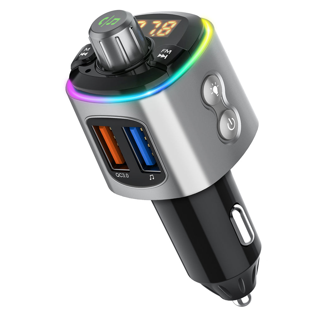 FM Transmitter for Car Bluetooth 5.0, QC3.0 & PD 18W USB C Car Charger, 9  RGB Backlit Car Bluetooth