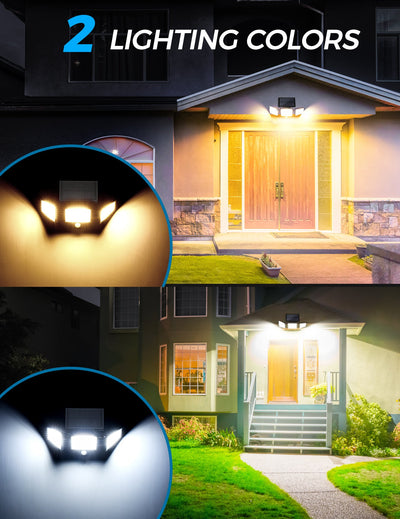 CD304 LED Solar Motion Sensor Lights, 2500LM Wireless Solar Lights Outdoor with 4 Lighting Modes, Bi Colors Adjustable