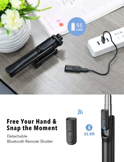 Mpow Selfie Stick Tripod with LED, Bluetooth Detachable Remote,  168AB