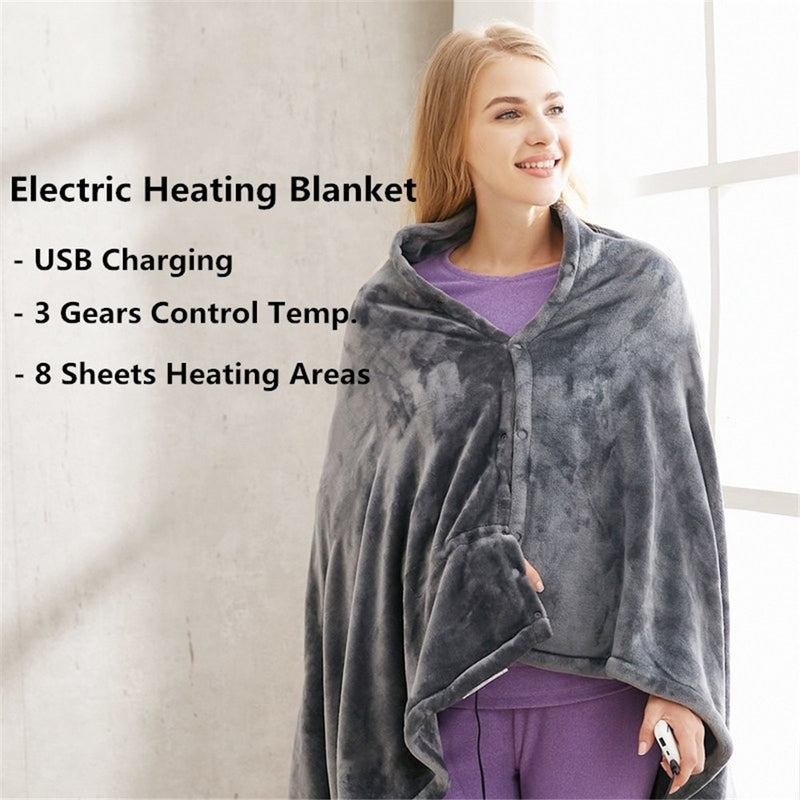 150x85cm Winter Coral Flannel Heated Blanket USB Heated Warm Shawl Thicker Heater Body Warmer Soft Heating Blanket