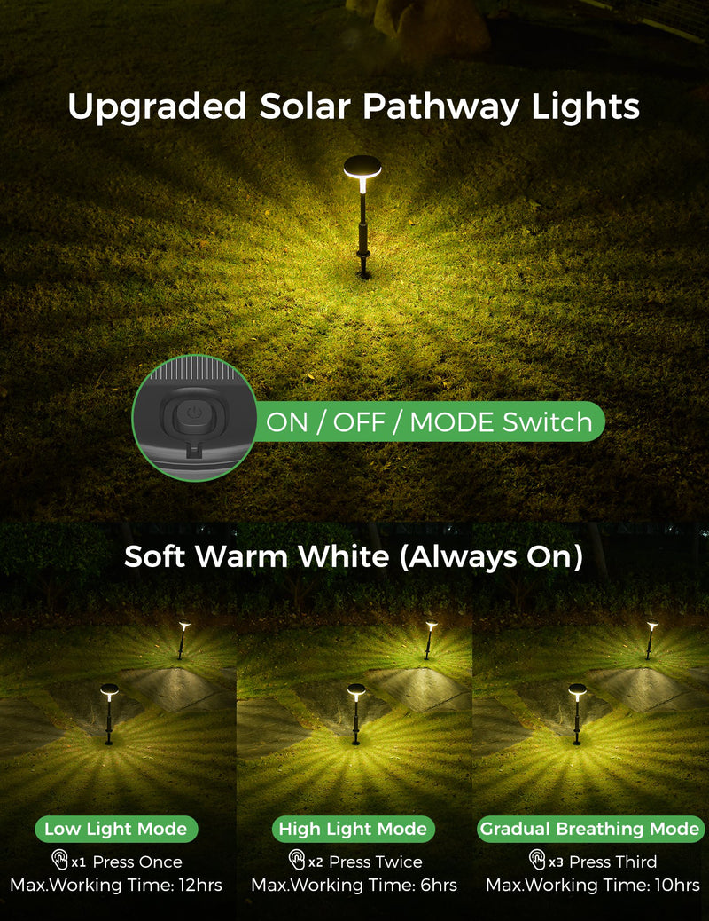 CD291 Solar Pathway Lights Outdoor 3 Modes 4 Pack
