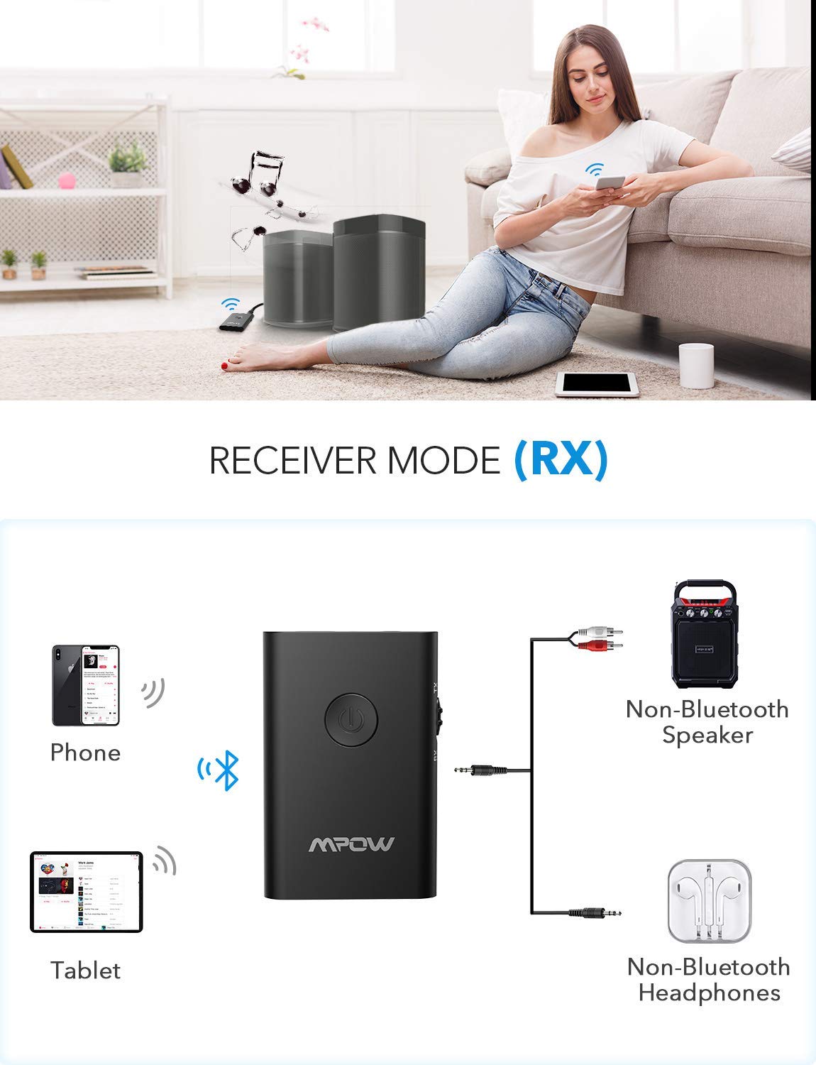 Bluetooth transmitter and receiver MPOW BH390, black 