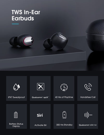 Mpow T5/M5 aptX Wahrer Drahtloser Earbuds mit der cVc 8.0 Geräuschannullierung