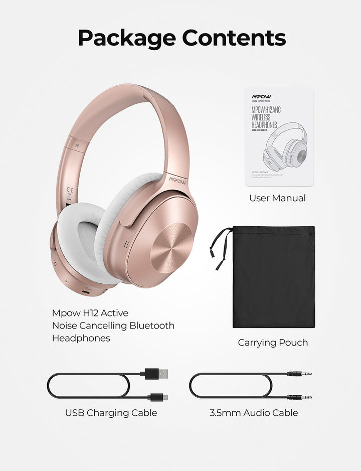 Mpow H12 Noise Cancelling Headphones (Rose Pink) – MPOW