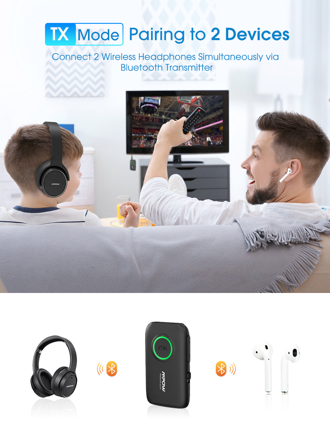 How to connect wireless headphones to bluetooth transmitter top