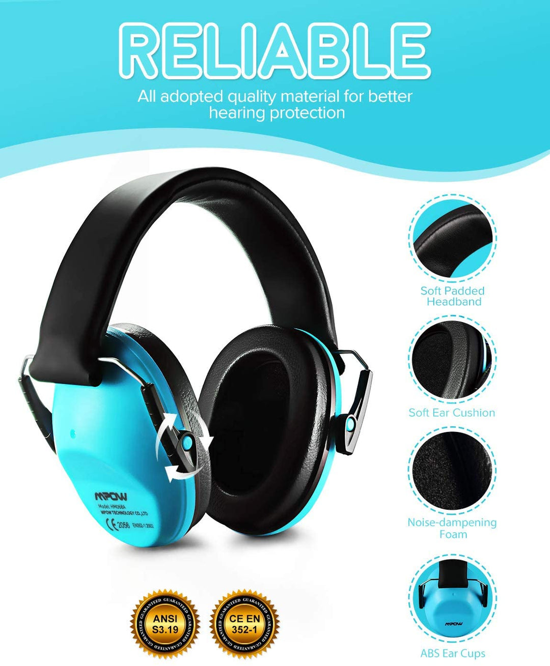 MPOW HP111A Kids Safety Earmuffs, Pack, NRR 25dB Noise Reduction