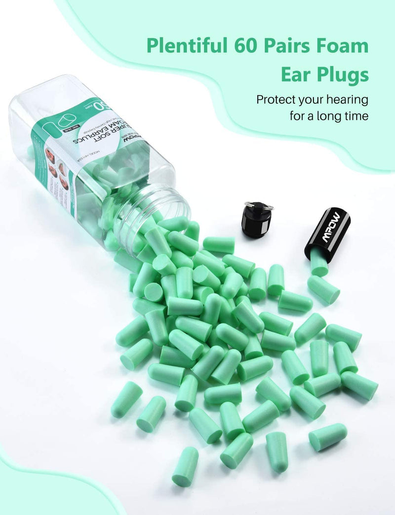 MPOW HP133A Ultra Soft Foam Earplugs, 60 Pairs, Upgraded, 38dB SNR