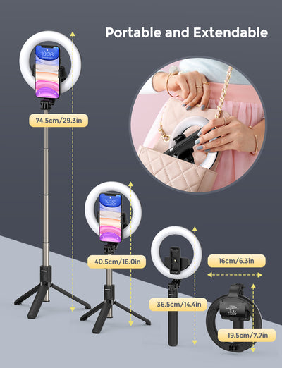 MPOW PA213A LED Ring Light with Selfie Tripod Stand & Phone Holder