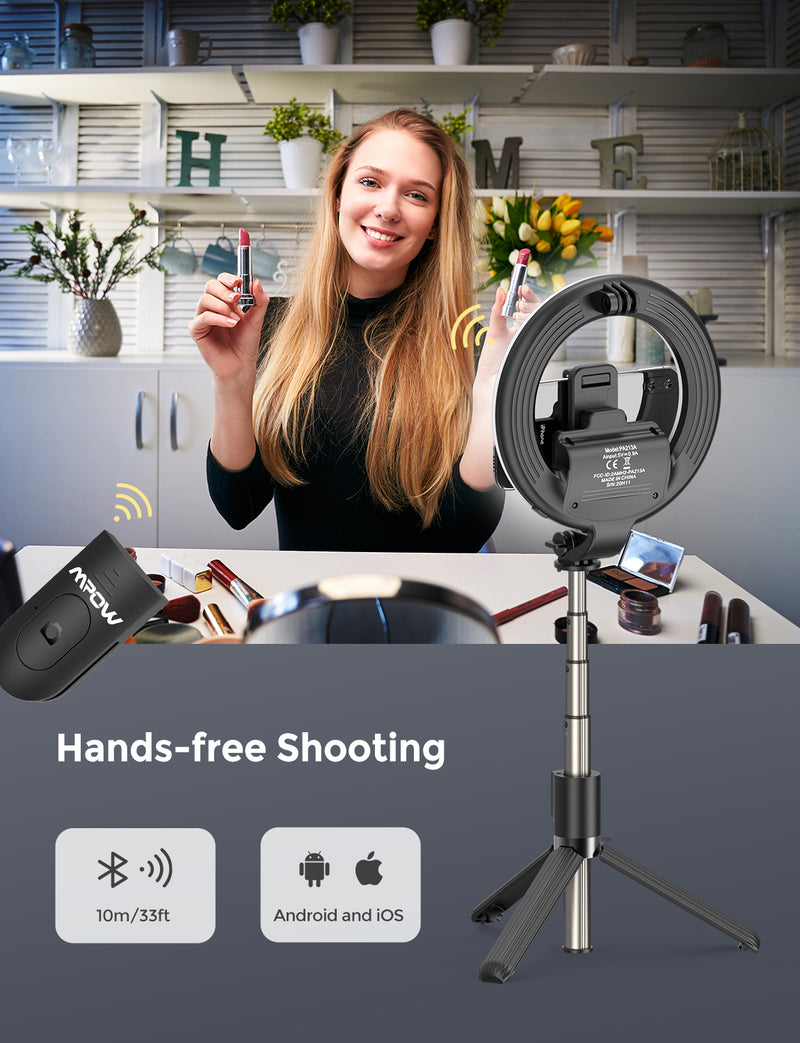 MPOW PA213A LED Ring Light with Selfie Tripod Stand & Phone Holder