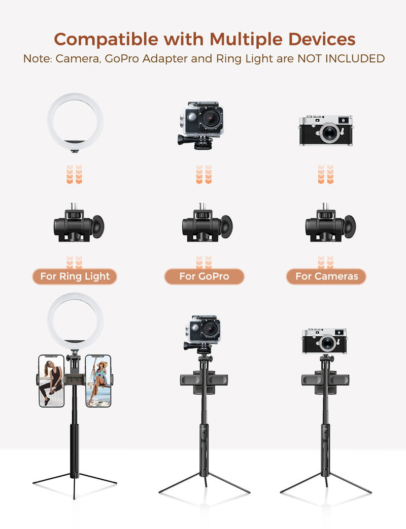 MPOW PA218A Selfie Stick Tripod with Dual Phone Holders