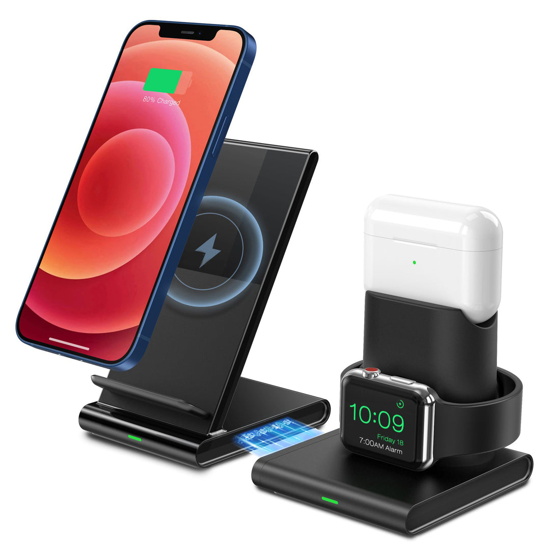 Detachable Magnetic 3 in 1 Wireless Charging Stand with iWatch and AirPods Fast Qi Wireless Charging Station MPOW