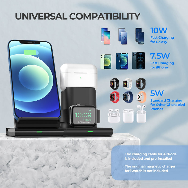 PA191B 3 in 1 Wireless Charging Stand with iWatch and AirPods