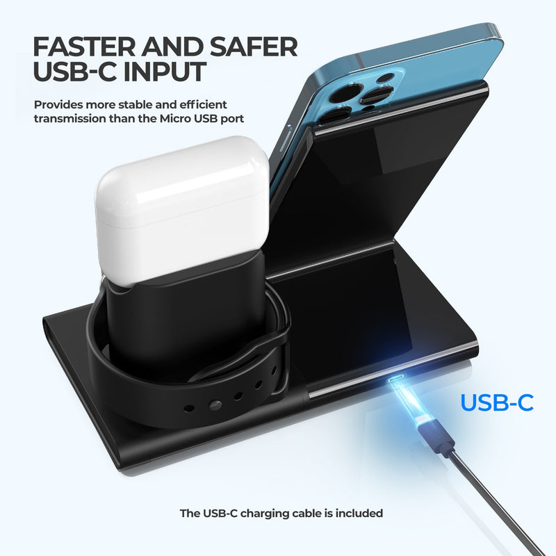 PA191B 3 in 1 Wireless Charging Stand with iWatch and AirPods