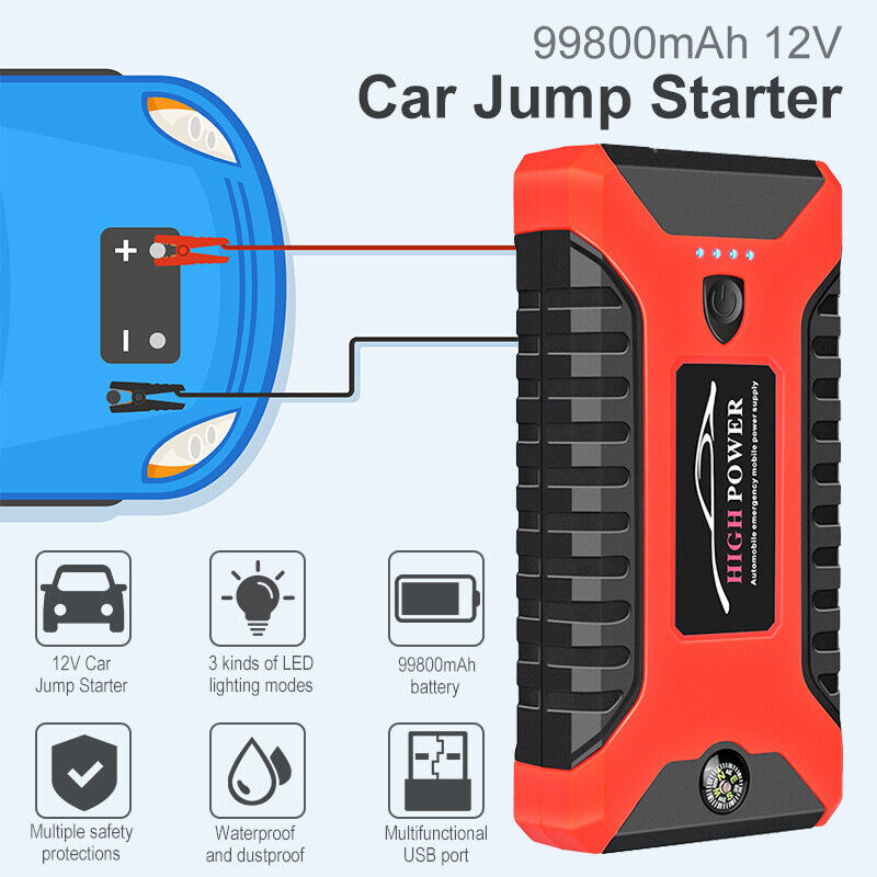 High Power 99800mAh CAR JUMP STARTER. 12V CAR EMERGENCY START CAR POWER  SUPPLY PLUS LED, USB & Laptop Charging. BATTERY! POWER BANK
